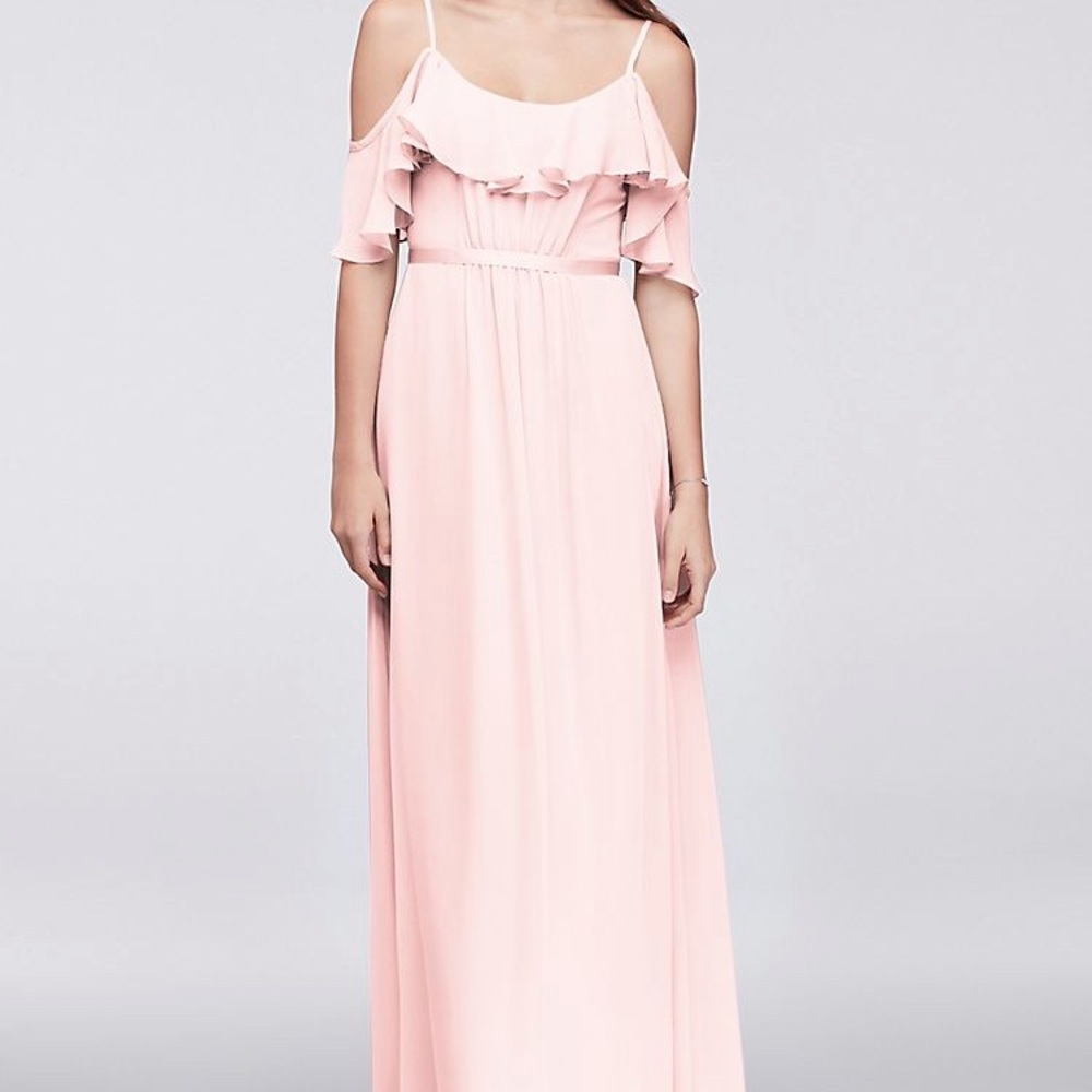 David’s Bridal Blush Cold Shoulder Pink Long Dress